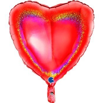 Балон Сърце- Red Glitter Червен брокад - - подходящ за надуване с хелий и въздух