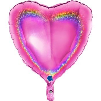 Balloon Hearts - Fuxia Glitter - suitable for inflating with helium and air