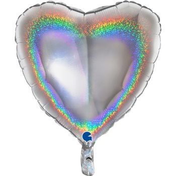 Балон Сърце- Silver Glitter  - подходящ за надуване с хелий и въздух