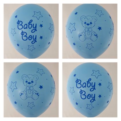 Нов модел!  Baby Boy с меченце голям балон с печат от всички 4 страни - за момче - опаковка от 100 броя
