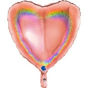 Балон Сърце- Rose Gold Glitter - подходящ за надуване с хелий и въздух
