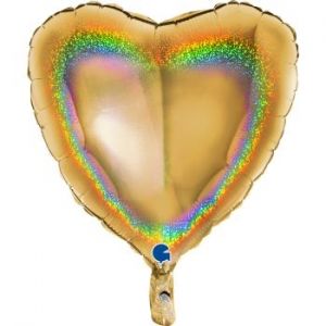Балон Сърце- Gold Glitter  - подходящ за надуване с хелий и въздух