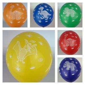 Нов модел! Парти балони на тема "Динозаври" - балон с печат на всички страни опаковка от 10 броя - миксирани цвето