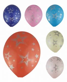 Уникален нов модел балони с печат звезди в сребърен цвят - Инфинитъ печат опаковка от 10 балона