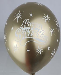 Луксозен хром Златен балон с печат  Happy Birthday - размер 14"