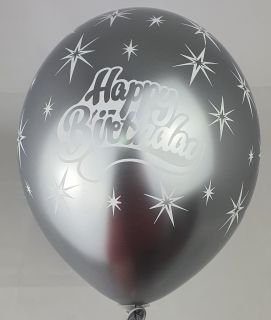 Луксозен хром Сребъре балон с печат  Happy Birthday - размер 14"