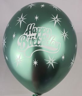 Луксозен хром Зелен балон с печат  Happy Birthday - размер 14" Опаковка от 50 бр