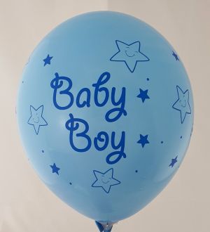 Нов модел!  Baby Boy с меченце голям балон с печат от всички 4 страни - за момче - опаковка от 50 броя