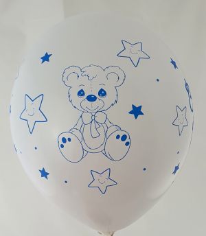 Нов модел!  Baby Boy с меченце голям  бял балон с печат от всички 4 страни - за момче - опаковка от 50 броя